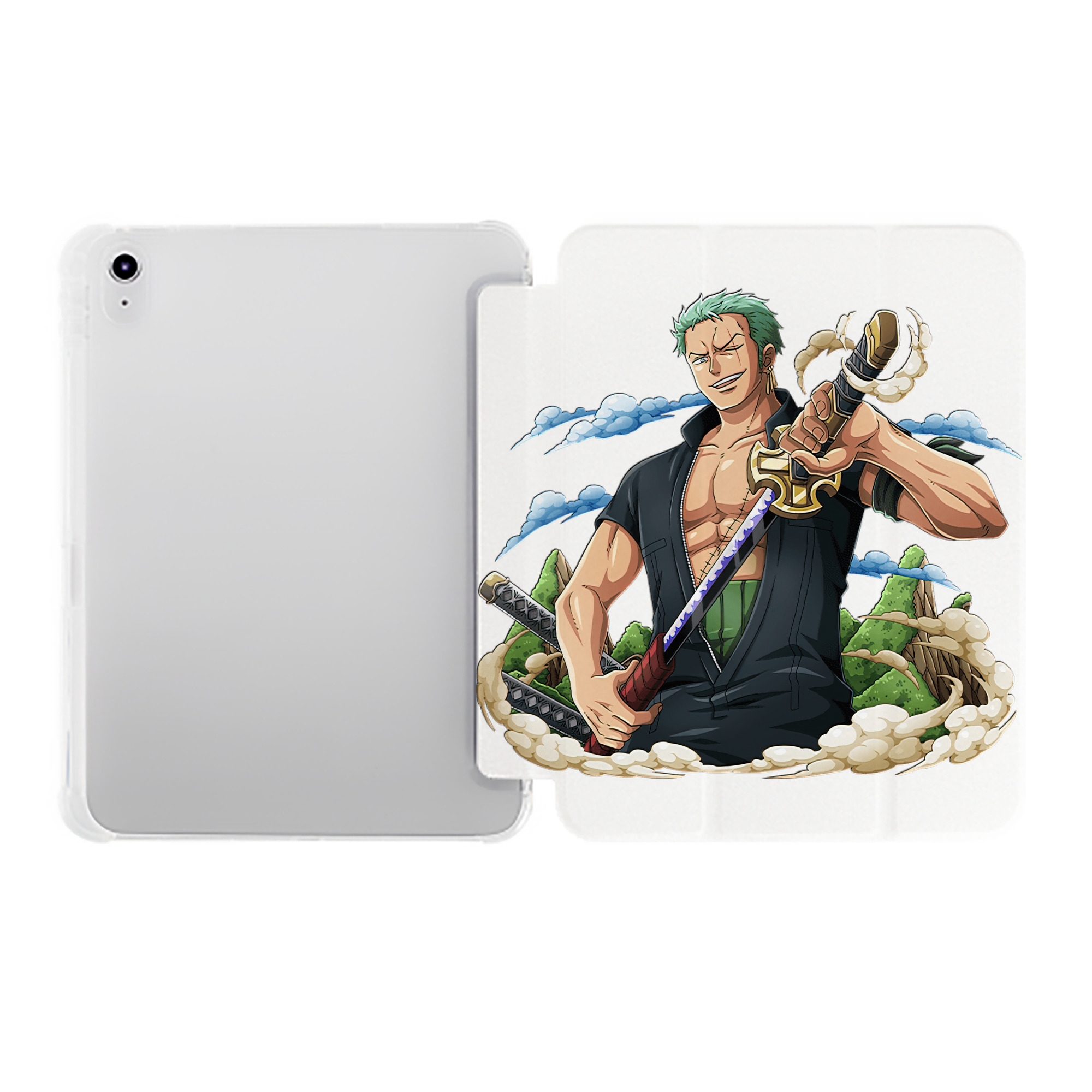 （画像用） ワンピース ロロノア・ゾロ ONE PIECE Roronoa Zoro IPad ケース ペン収納付き 三つ折りスタンド PUレザー×シリコン 対応機種9.5/10.5/10.9インチ